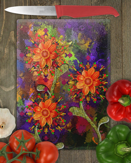 Abstract Flowers Glass Cutting Board - Schoppix Gifts