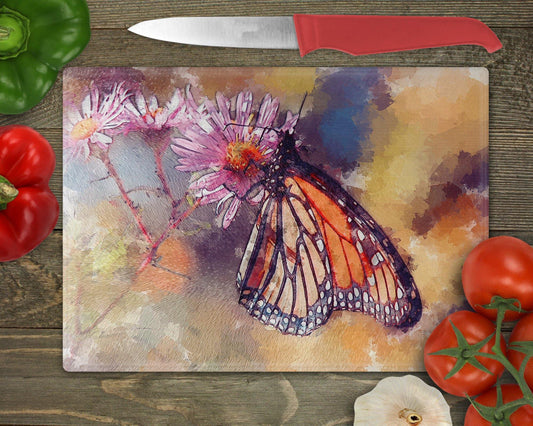 Painted Look Monarch Butterfly Glass Cutting Board - Schoppix Gifts