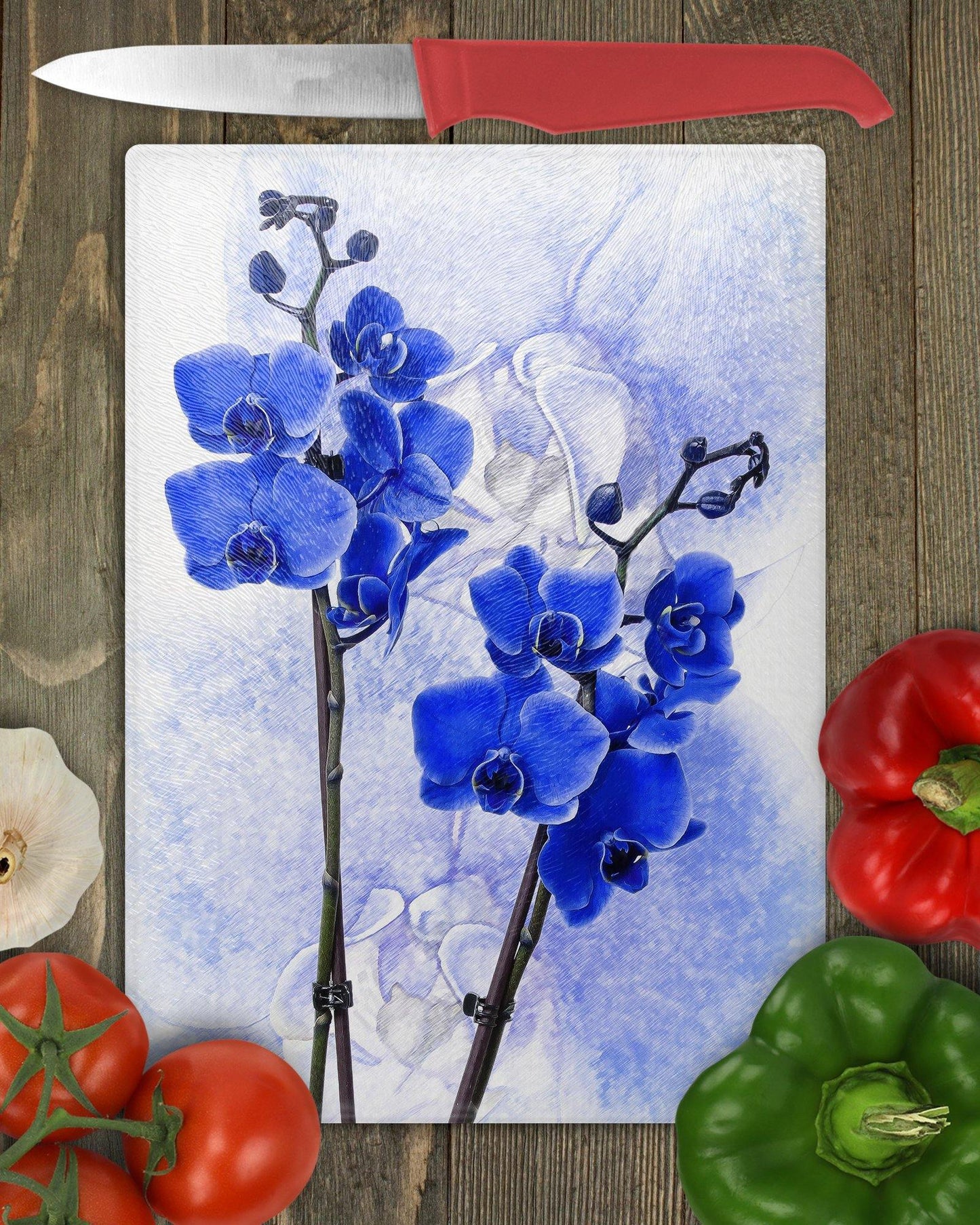 Watercolor Style Blue Flowers Glass Cutting Board - Schoppix Gifts