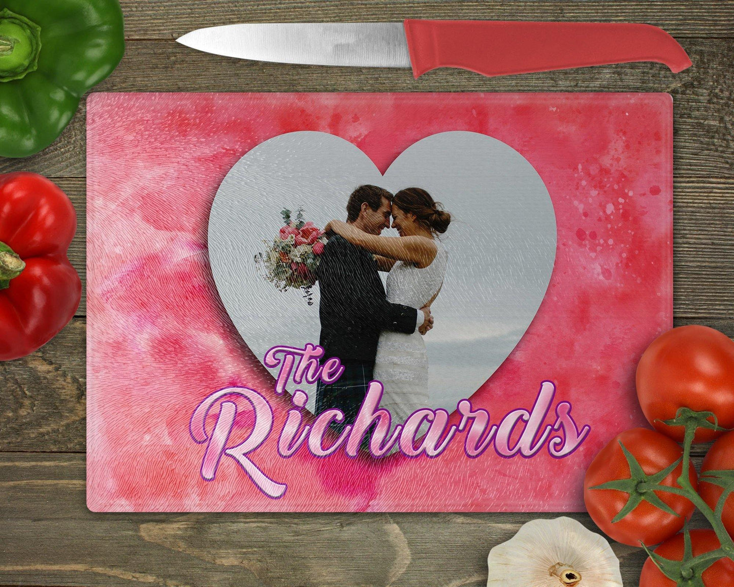 Personalized Photo Heart Name Glass Cutting Board - Schoppix Gifts
