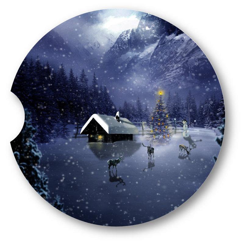 Christmas Scene Car Coasters - Set of 2 - Schoppix Gifts