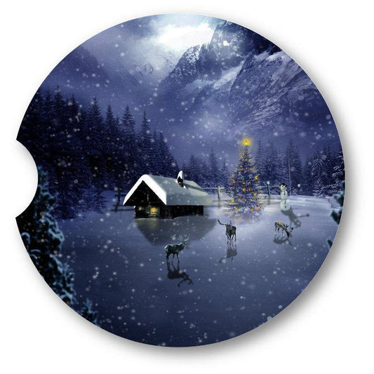 Christmas Scene Car Coasters - Set of 2 - Schoppix Gifts