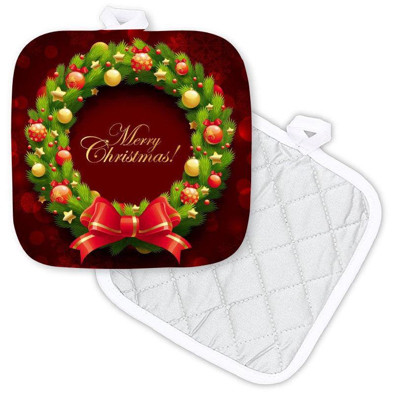Merry Christmas Wreath Potholder - Schoppix Gifts