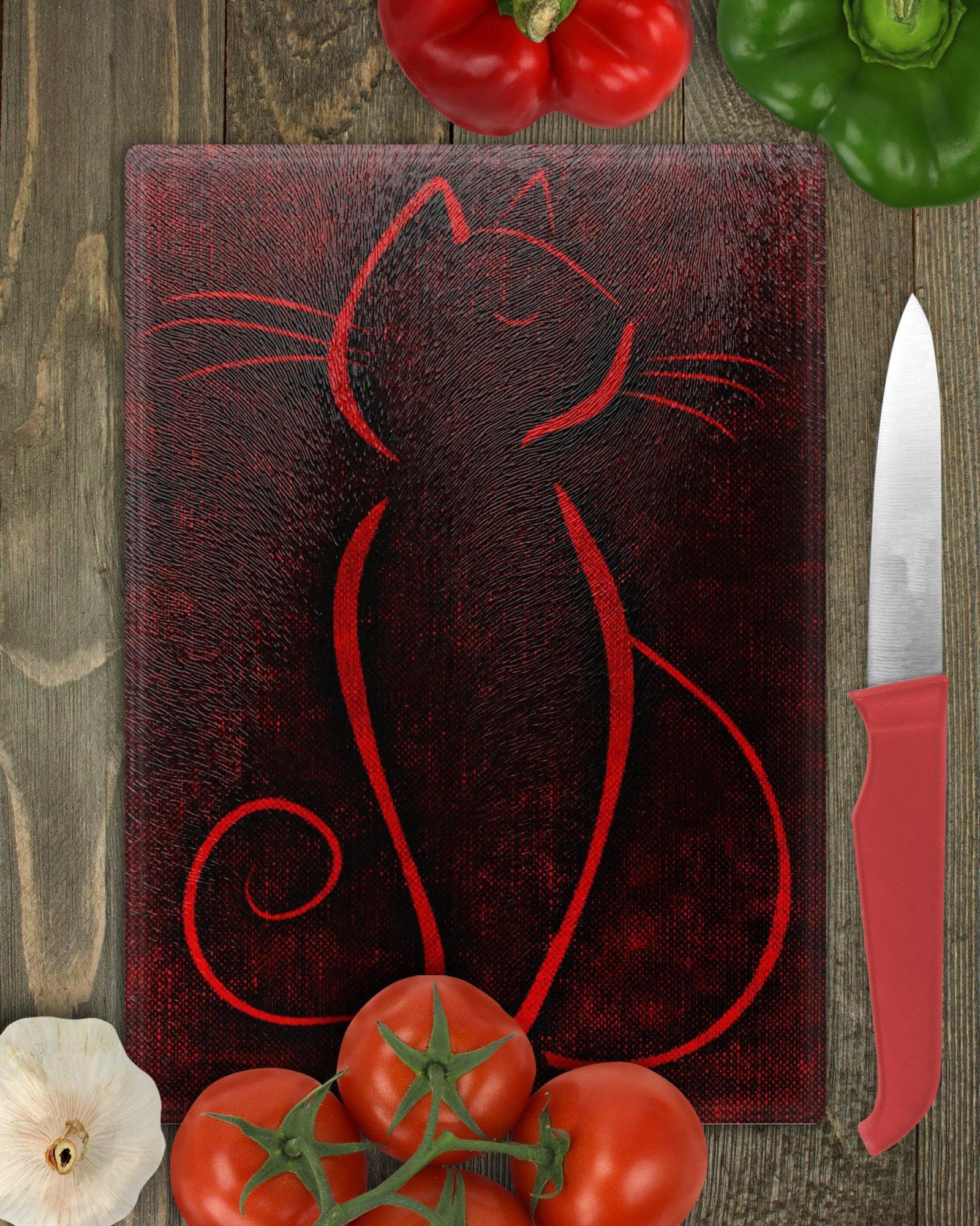 Illustrative Cat Glass Cutting Board - Schoppix Gifts