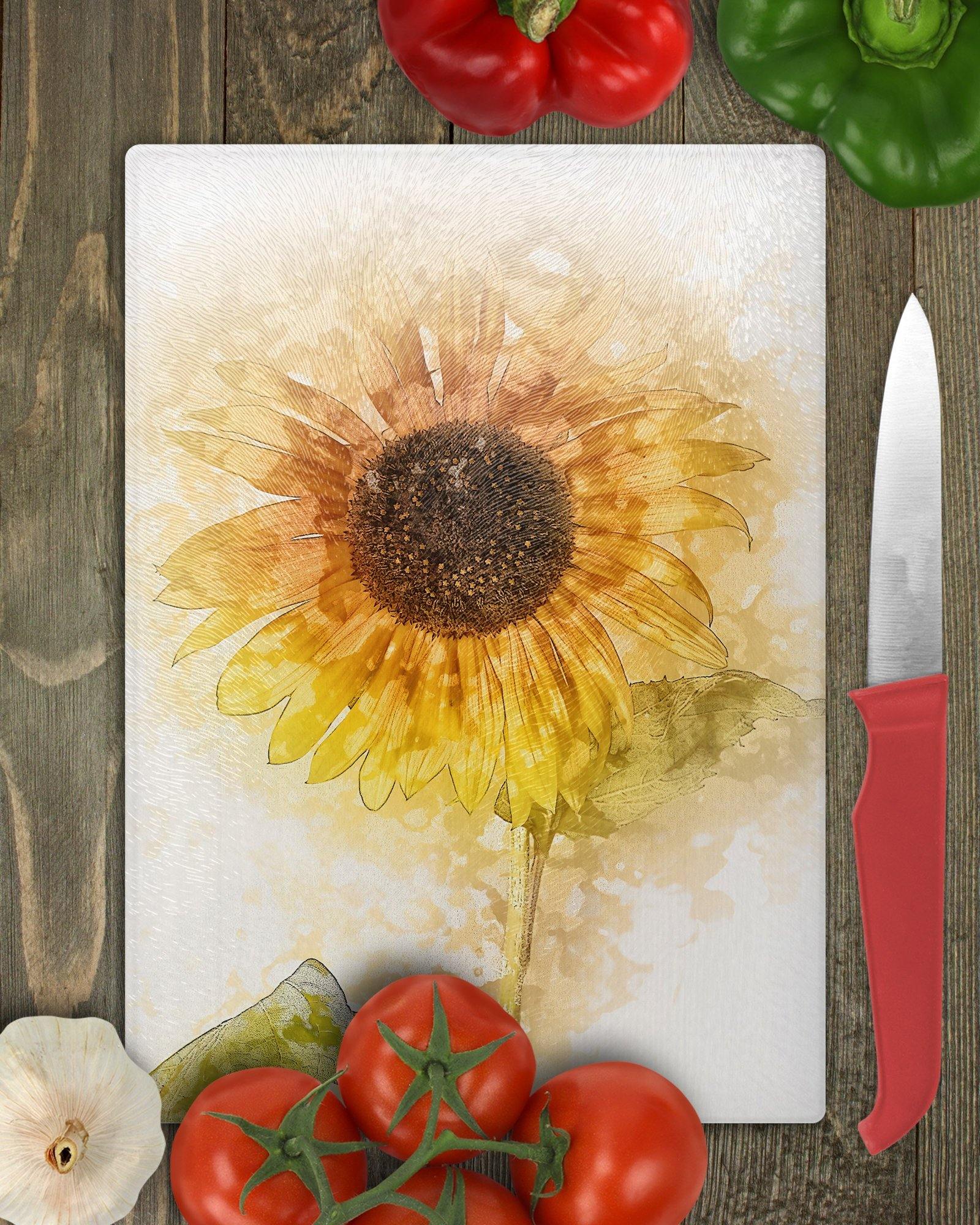 Watercolor Style Sunflower Glass Cutting Board - Schoppix Gifts