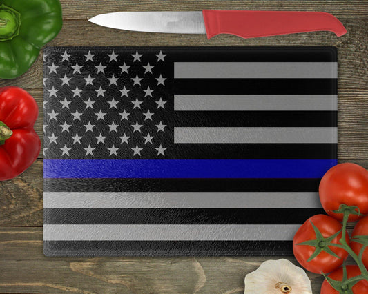Thin Blue Line/Thin Red Line Glass Cutting Board - Schoppix Gifts