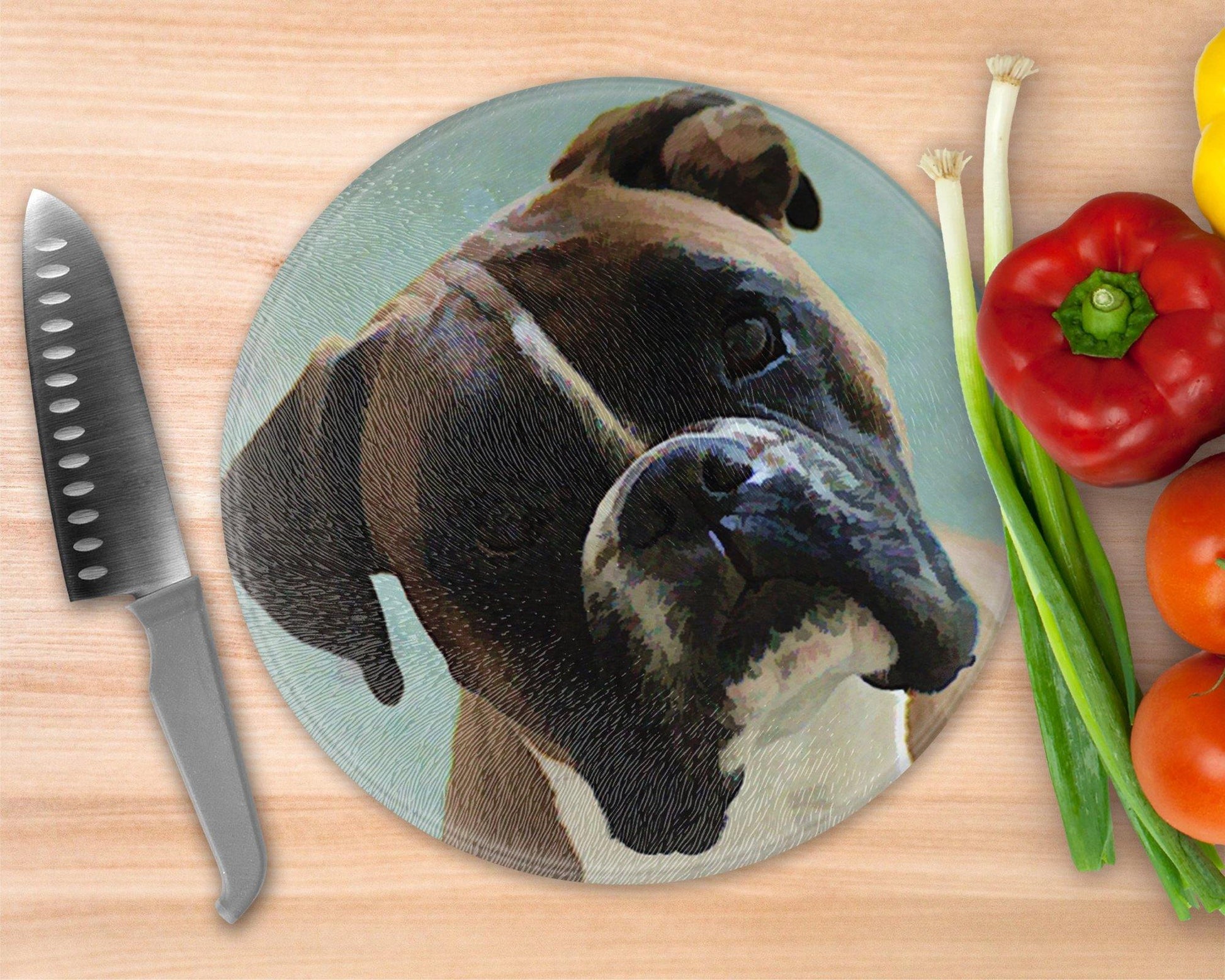 Boxer Oil Paint style  Glass Cutting Board - Round Cutting Board - Schoppix Gifts