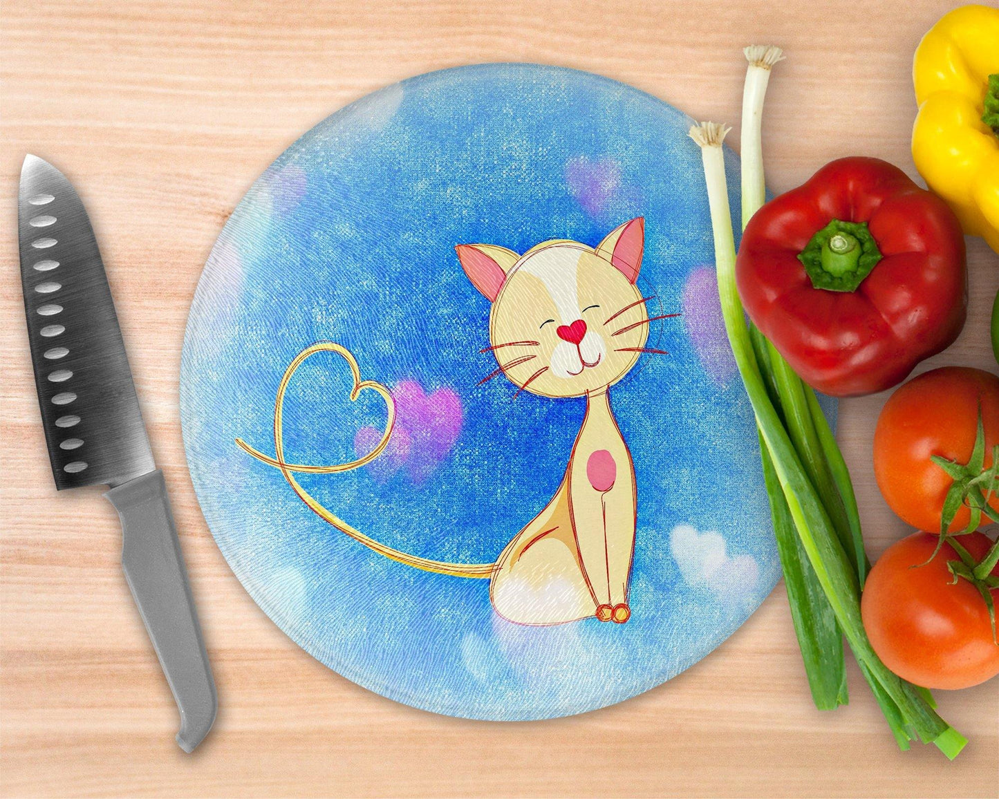 Cat Lover Illustrated Cat  Glass Cutting Board - Round Cutting Board - Schoppix Gifts
