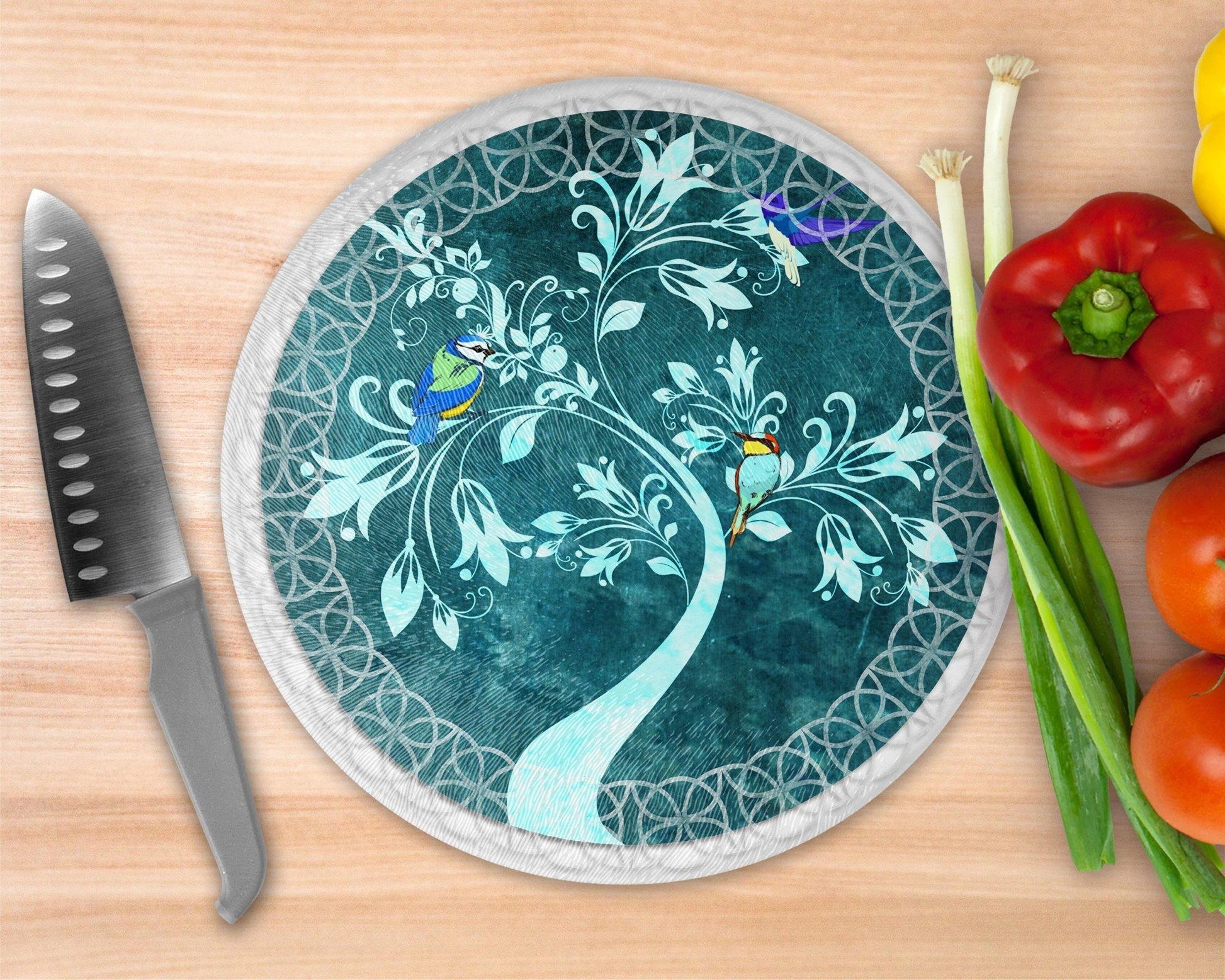 Tree of Life  Glass Cutting Board - Round Cutting Board - Schoppix Gifts