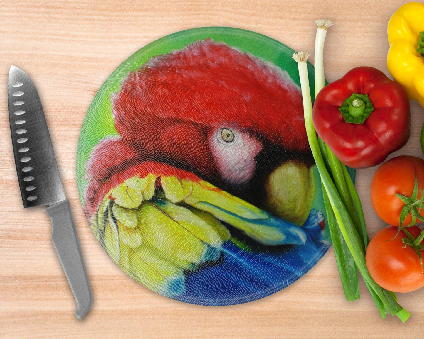 Beautiful Macaw Portrait  Glass Cutting Board - Round Cutting Board - Schoppix Gifts