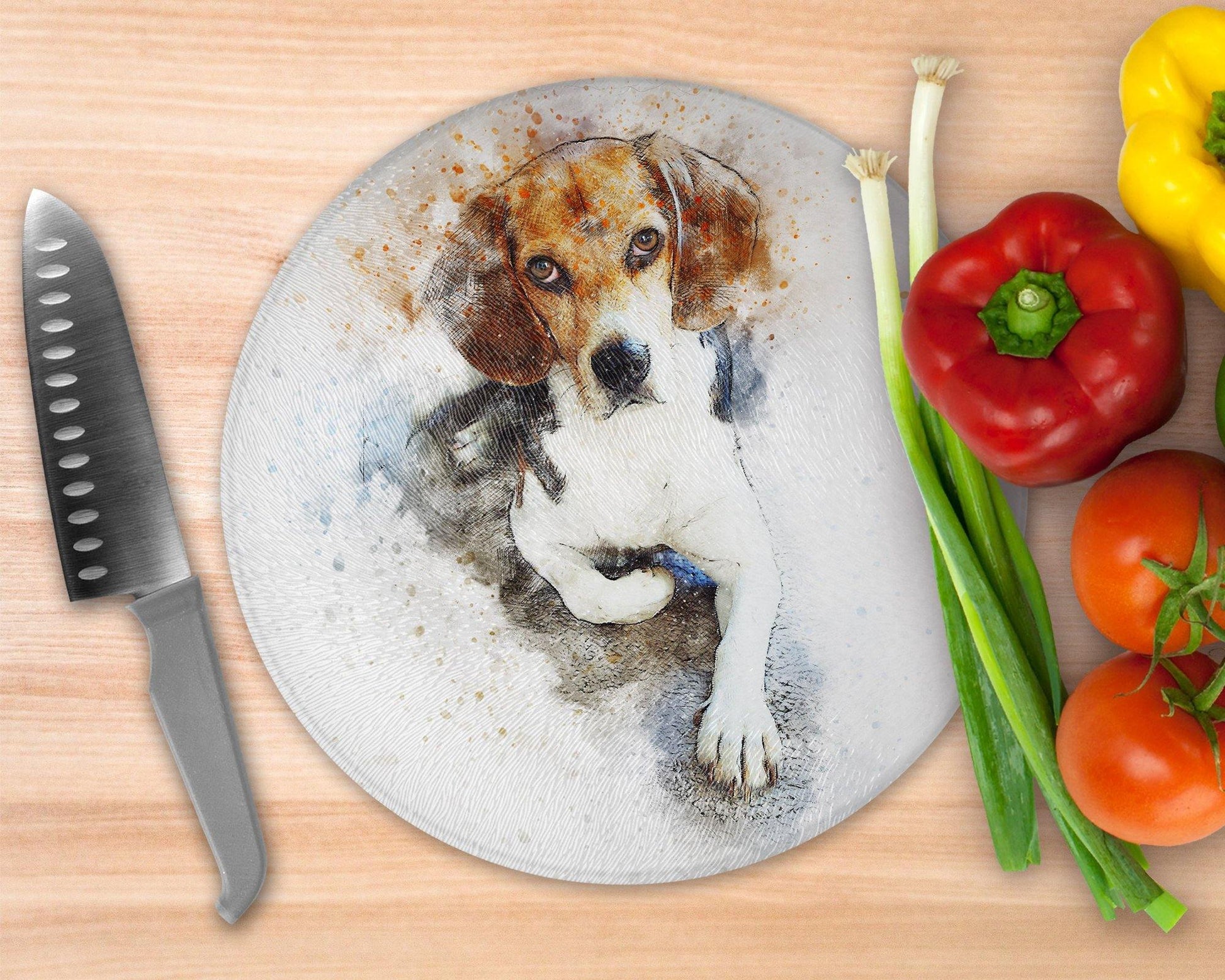 Watercolor Style Beagle  Glass Cutting Board - Round Cutting Board - Schoppix Gifts