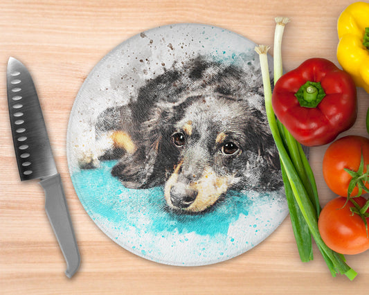 Watercolor Style Dachshund  Glass Cutting Board  - Round Cutting Board - Schoppix Gifts