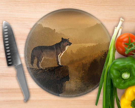 Painted Style Wolf Scenic  Glass Cutting Board - Schoppix Gifts