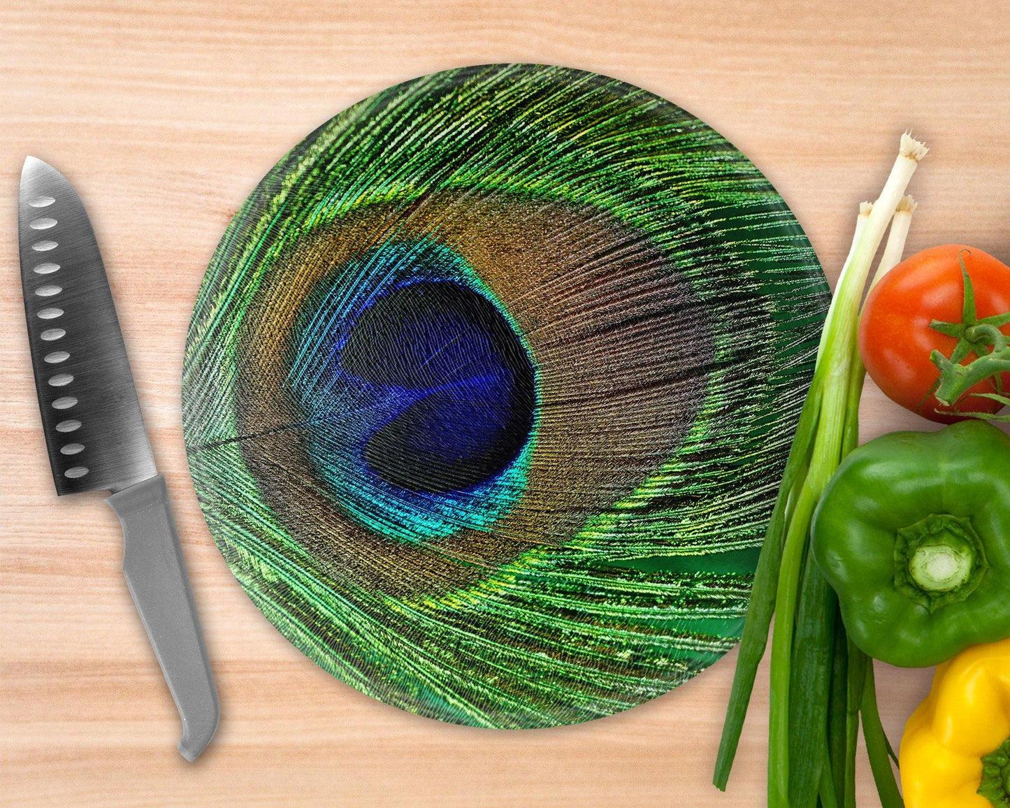 Painted Style Peacock Feather  Glass Cutting Board - Schoppix Gifts
