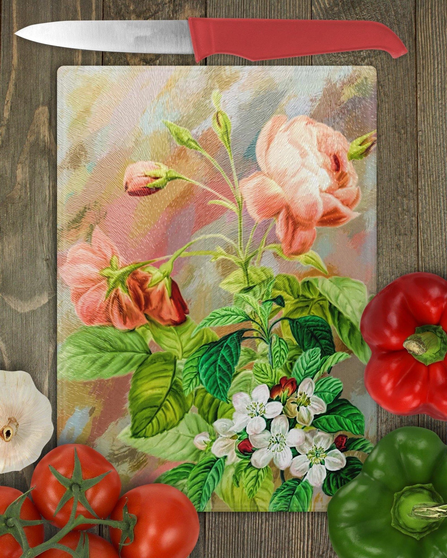 Painted Look Bouquet Glass Cutting Board - Schoppix Gifts