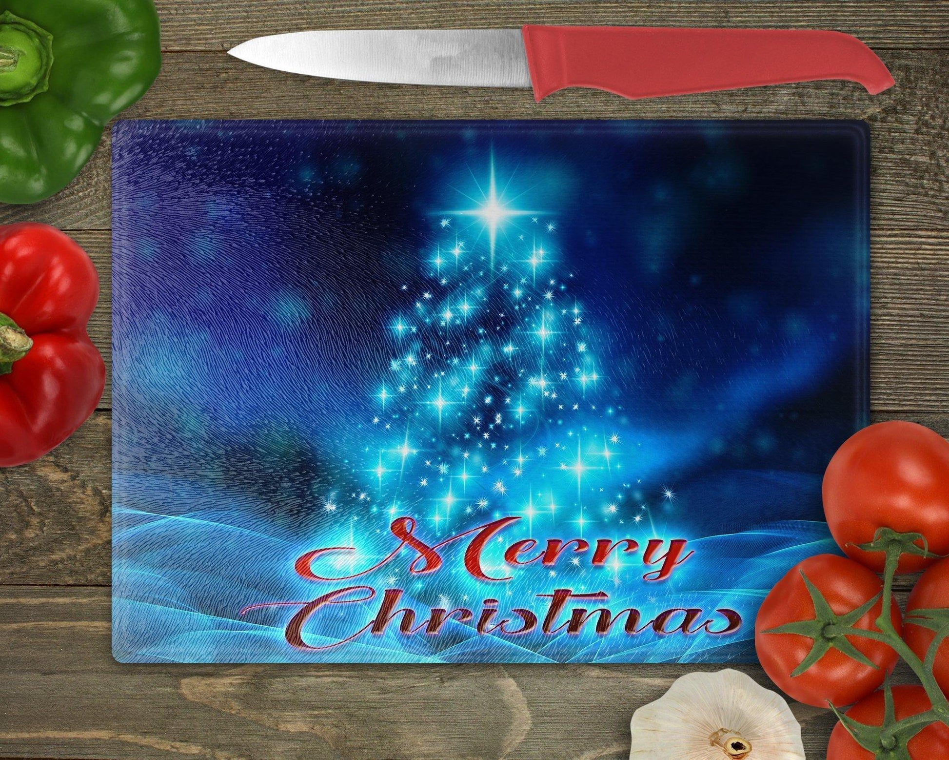 Glowing Merry Christmas Tree Glass Cutting Board - Schoppix Gifts