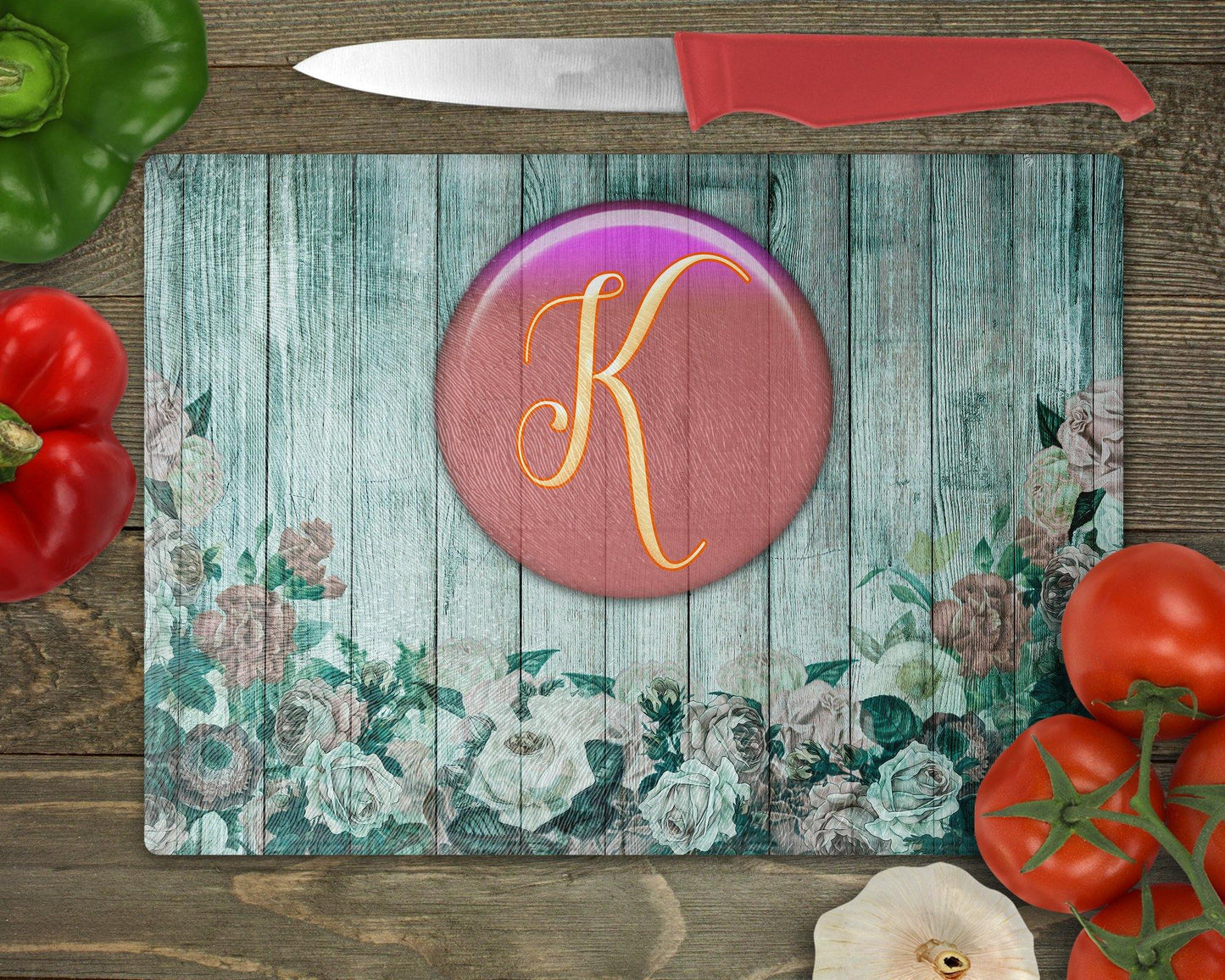 Personalized Wood Panel and Flowers Glass Cutting Boards - Schoppix Gifts
