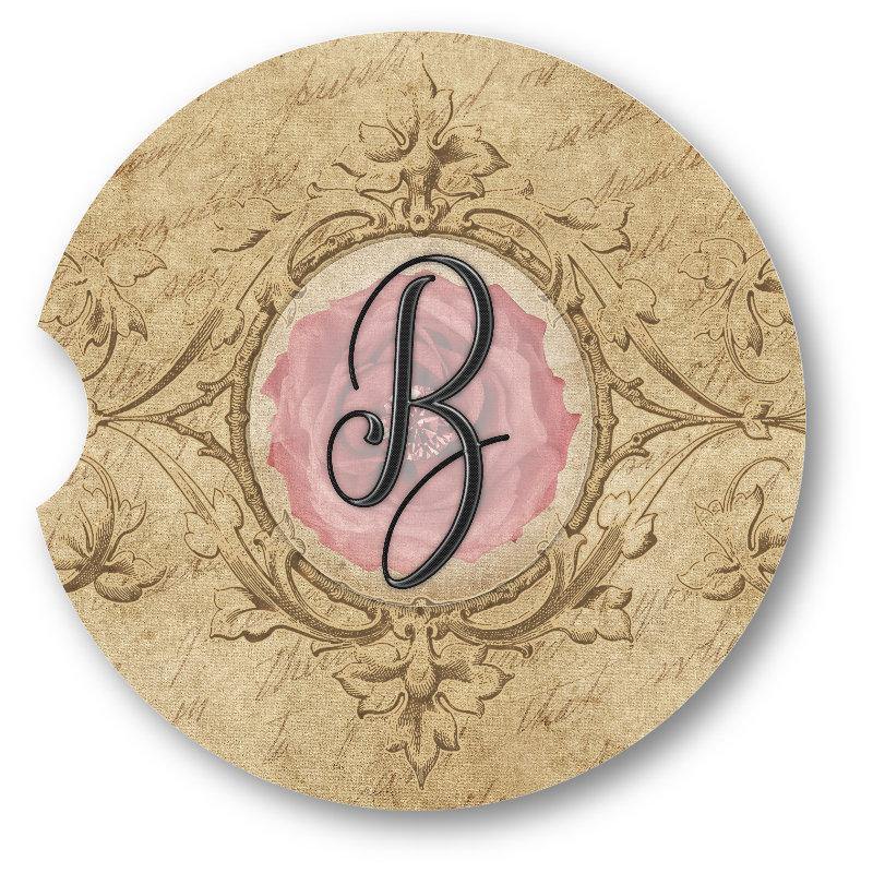Personalized Initial on Parchment Sandstone Car Coasters set of 2 - Schoppix Gifts
