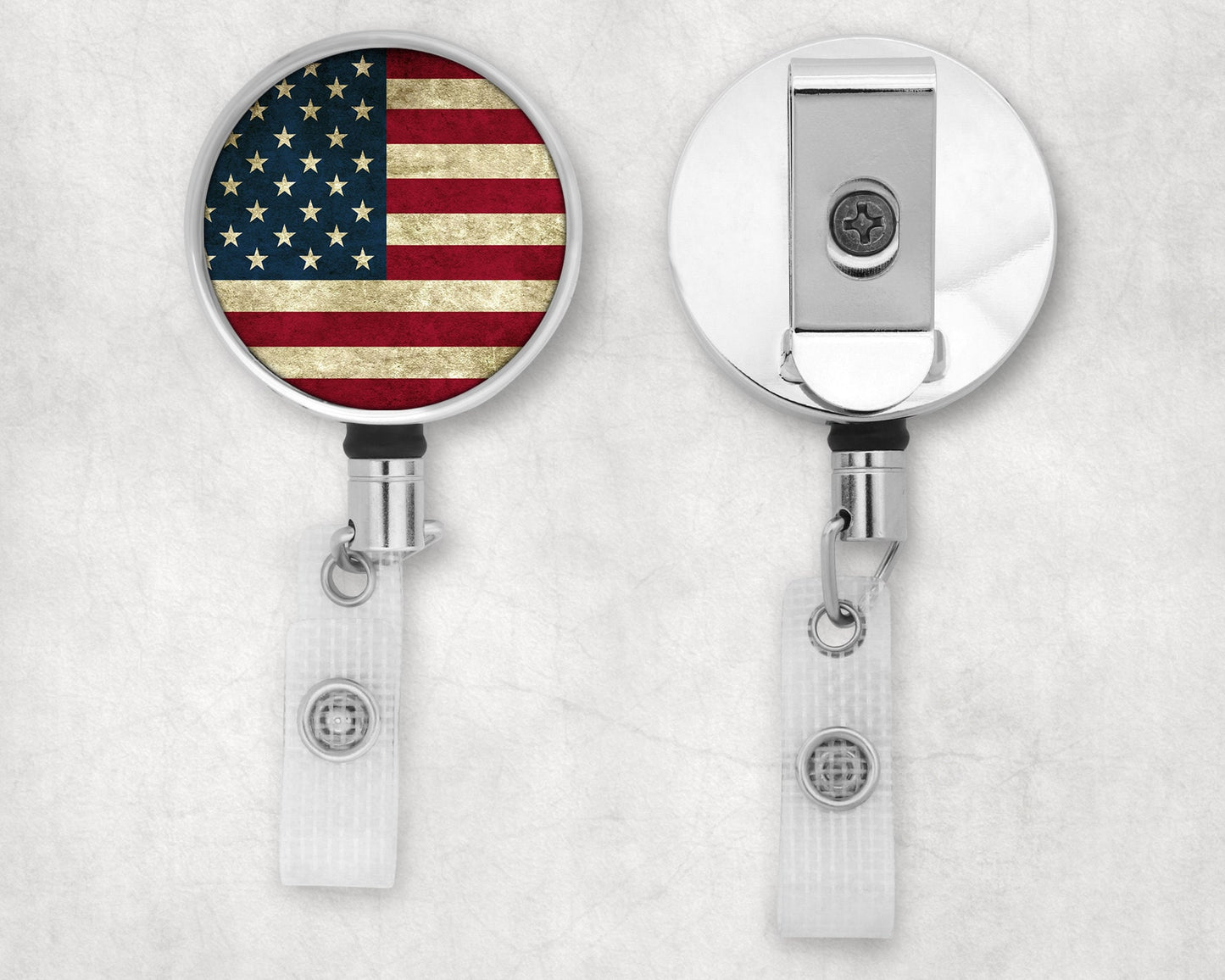 Rustic American Flag Retractable ID Badge Reel