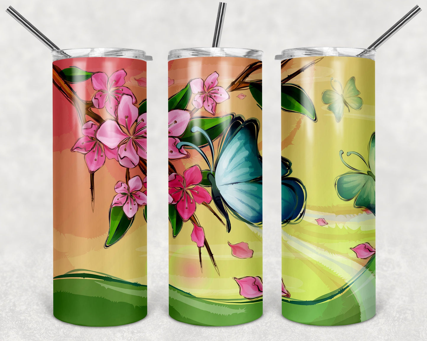 Butterfly on Cherry Blossoms 20oz Skinny Tumbler - Stainless Steel