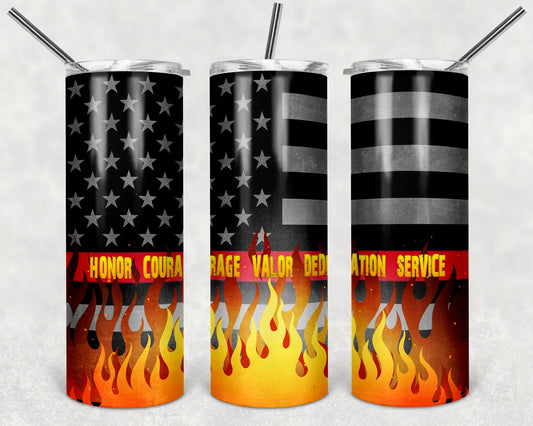 Thin Red Line Flames Duty Honor Courage  20oz Skinny Tumbler - Stainless Steel