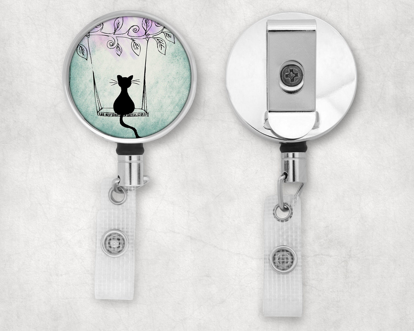 Cat on a Swing Art Badge Reel