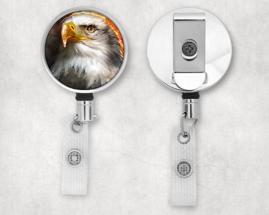 Oil Painted Look Bald Eagle Portrait Art Badge Reel