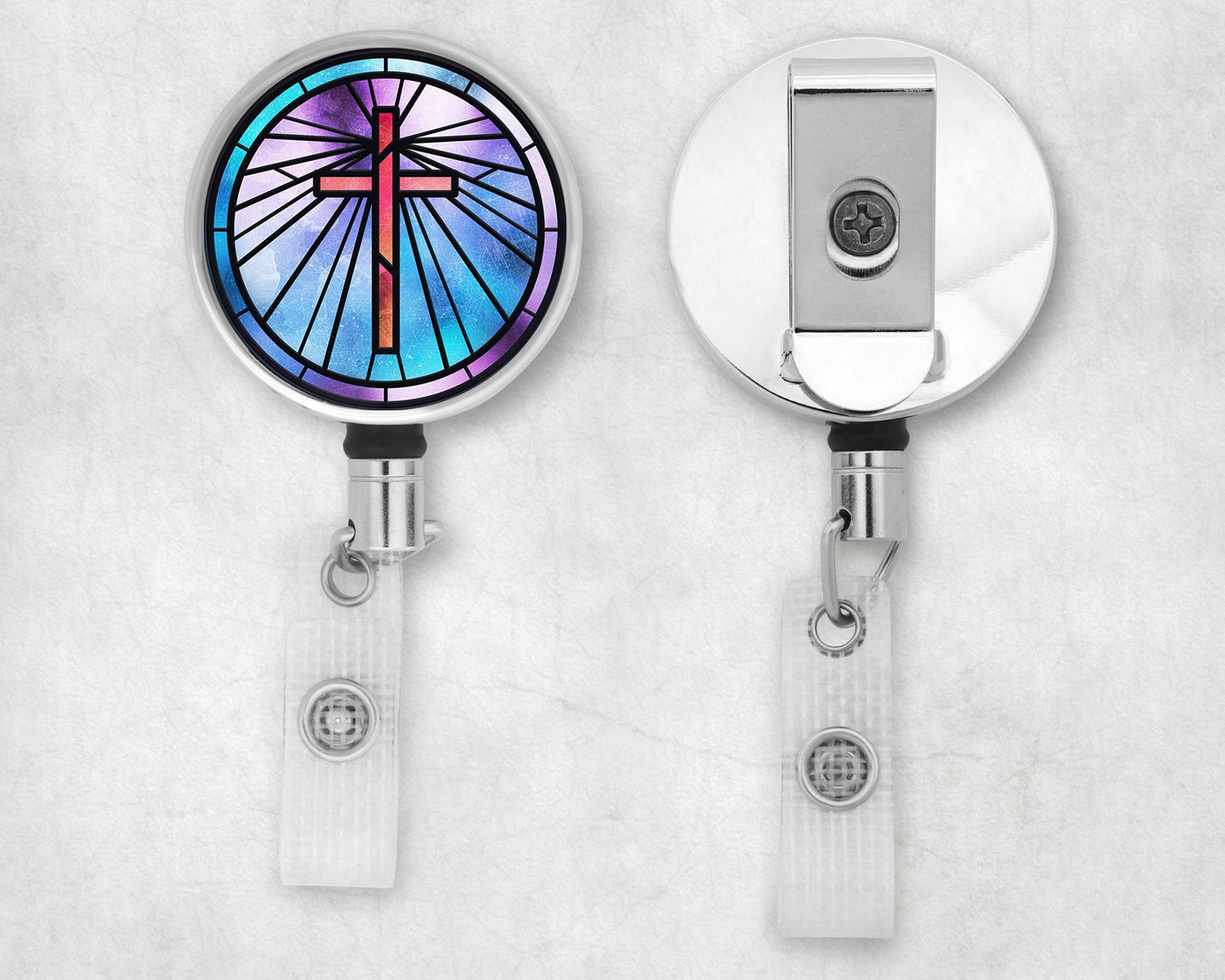 Stained Glass Cross Art Badge Reel