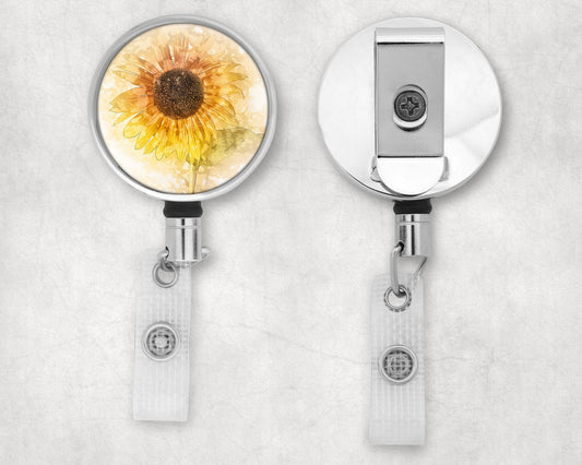 Watercolor Style Sunflower Art Badge Reel