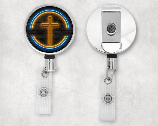 Neon Cross Art Badge Reel