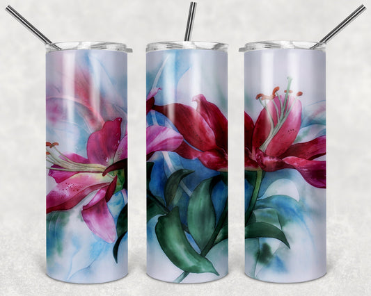 Watercolor Style Lilies Art 20oz Skinny Tumbler - Stainless Steel