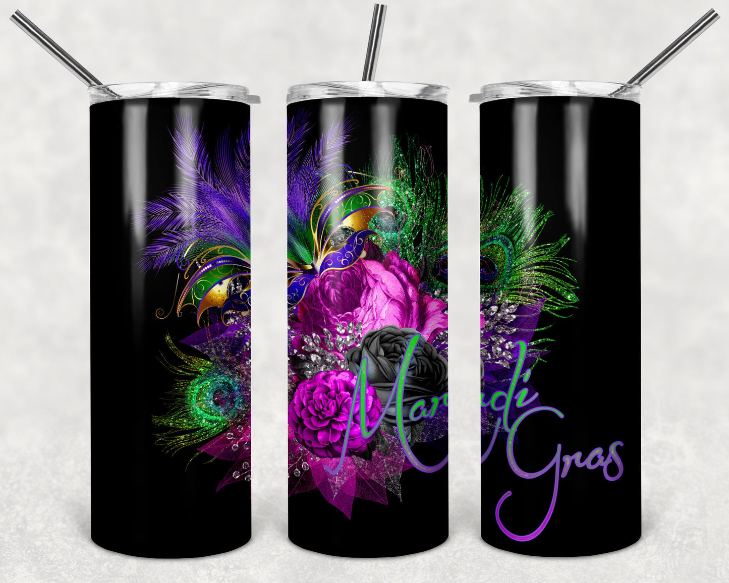 Beautiful Mardi Gras Flowers Art 20oz Skinny Tumbler - Stainless Steel
