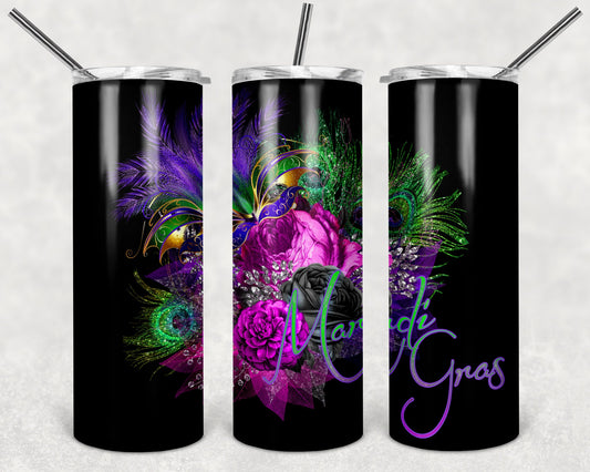 Beautiful Mardi Gras Flowers Art 20oz Skinny Tumbler - Stainless Steel