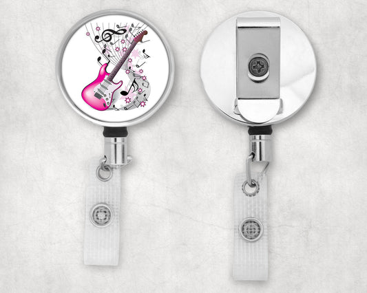 Pink Guitar Art Badge Reel