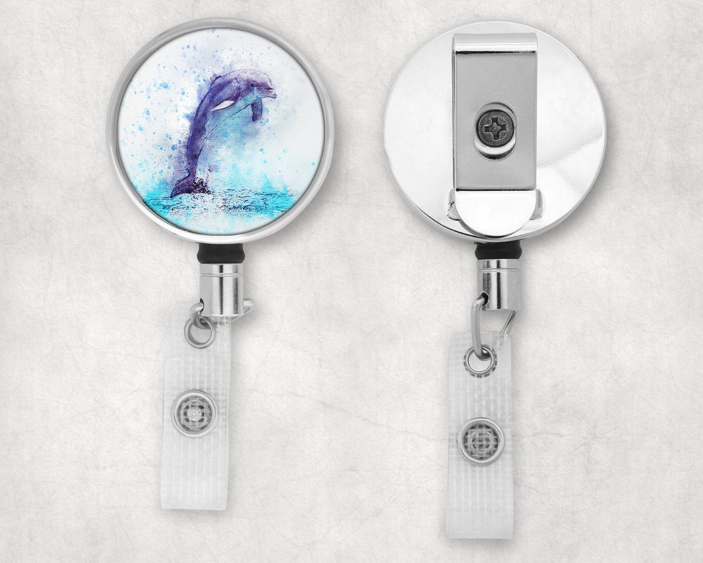 Watercolor Style Dolphin Art Badge Reel