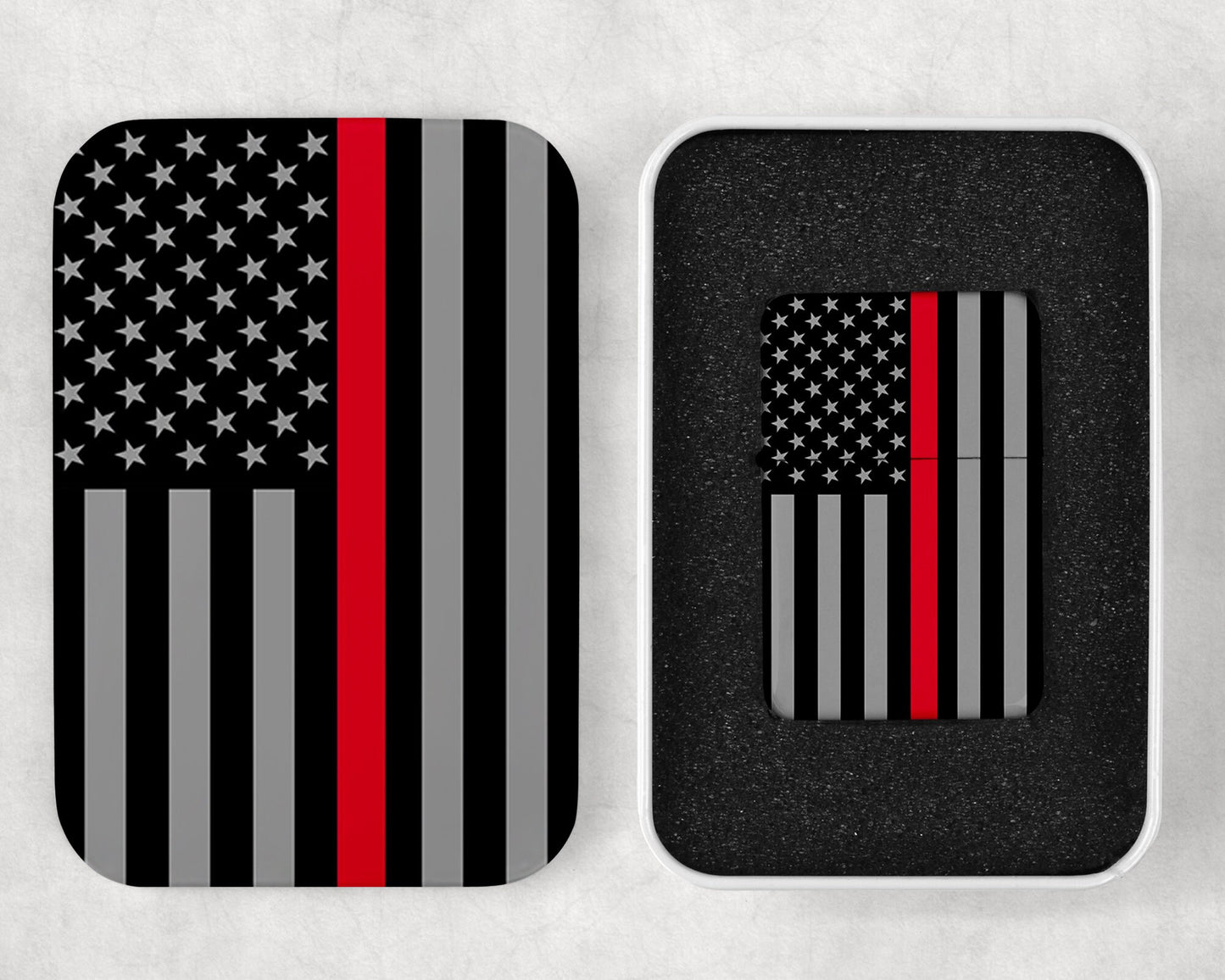 Thin Blue Line/Thin Red Line Flag Flip Top Lighter and Matching Gift Tin