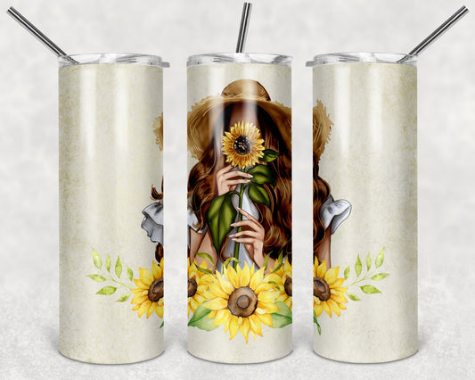 Cute Sunflower Girl Art 20oz Skinny Tumbler - Stainless Steel