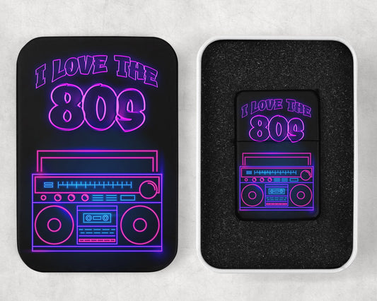 I Love the 80s Retro Design Flip Top Lighter and Matching Gift Tin