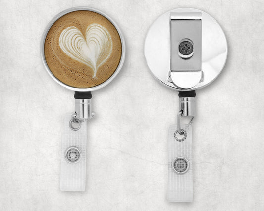 Coffee Latte Heart Art Badge Reel
