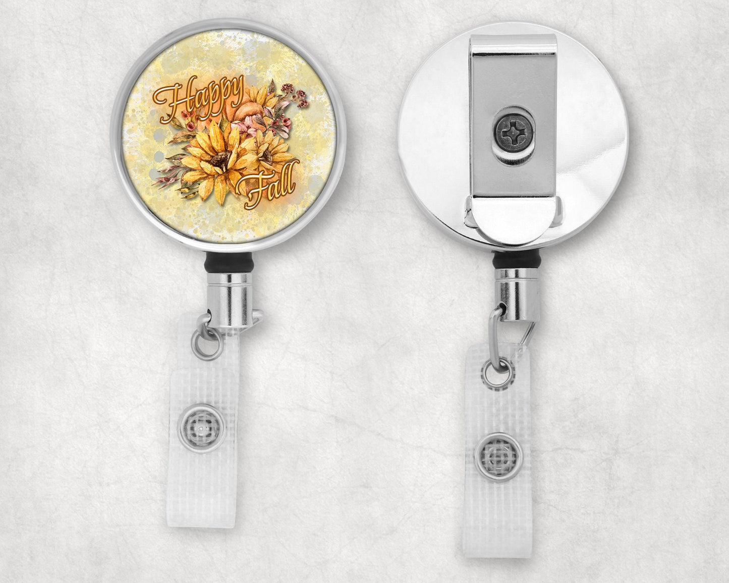 Happy Fall Sunflowers Autumn Art Badge Reel