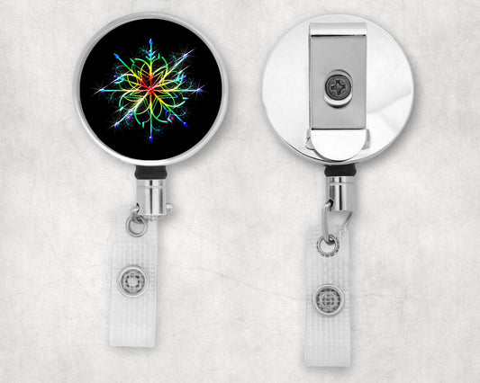 Cute Christmas Rainbow Crystal Snowflake Art Badge Reel