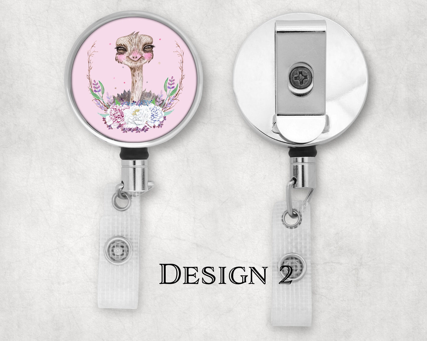 Cute Ostrich Flower Wreath Art Badge Reel