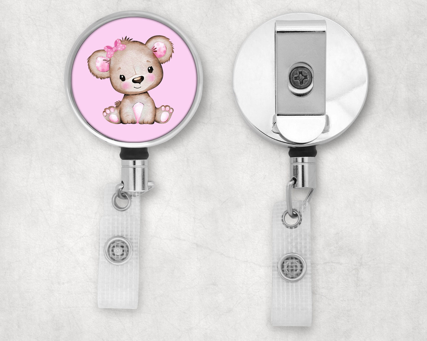 Cute Baby Girl Bear Art Badge Reel