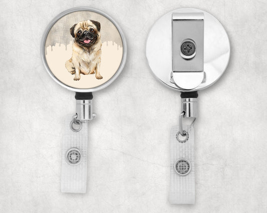 Cute Pug Art Badge Reel