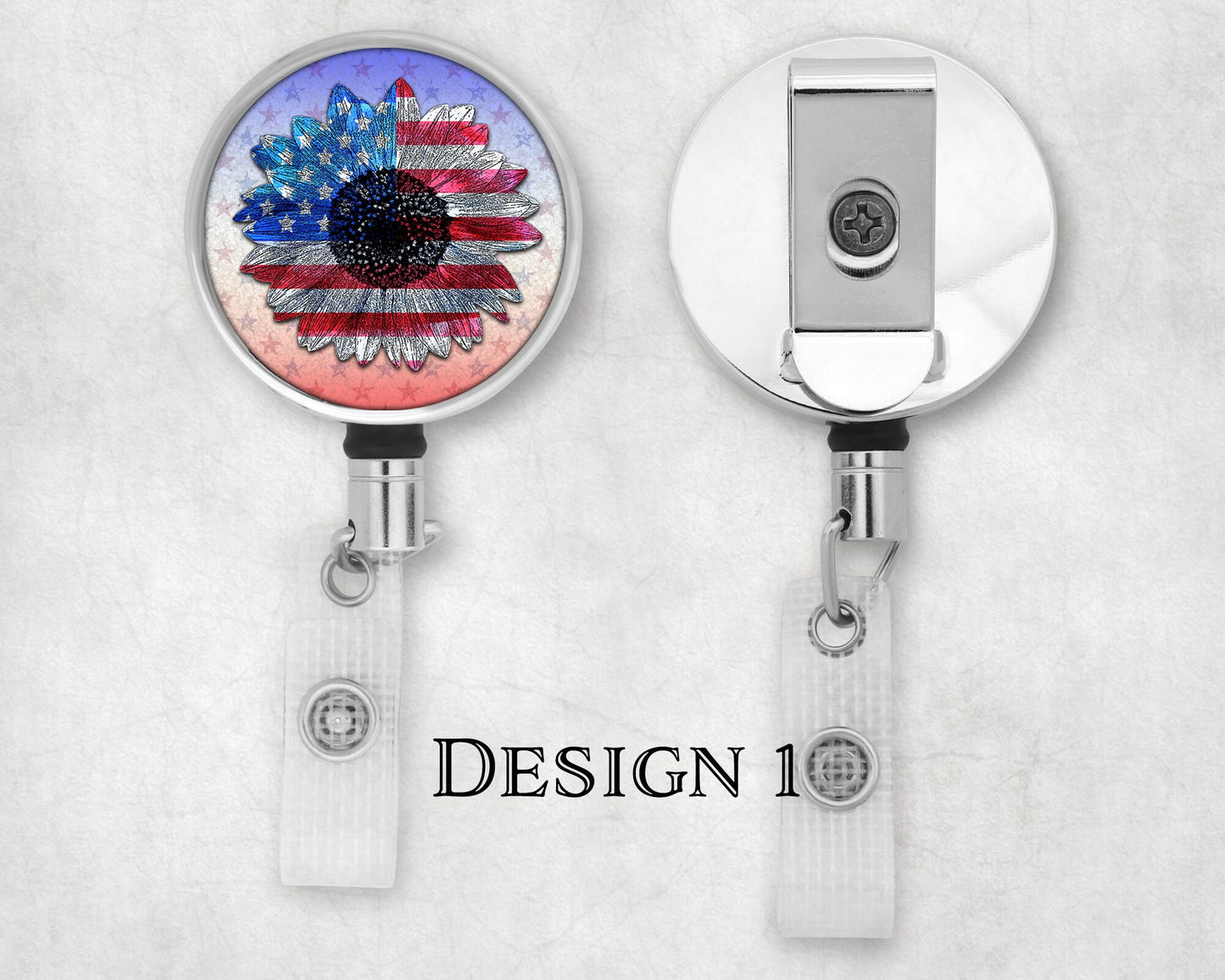 USA American Flag Sunflower Art Badge Reel