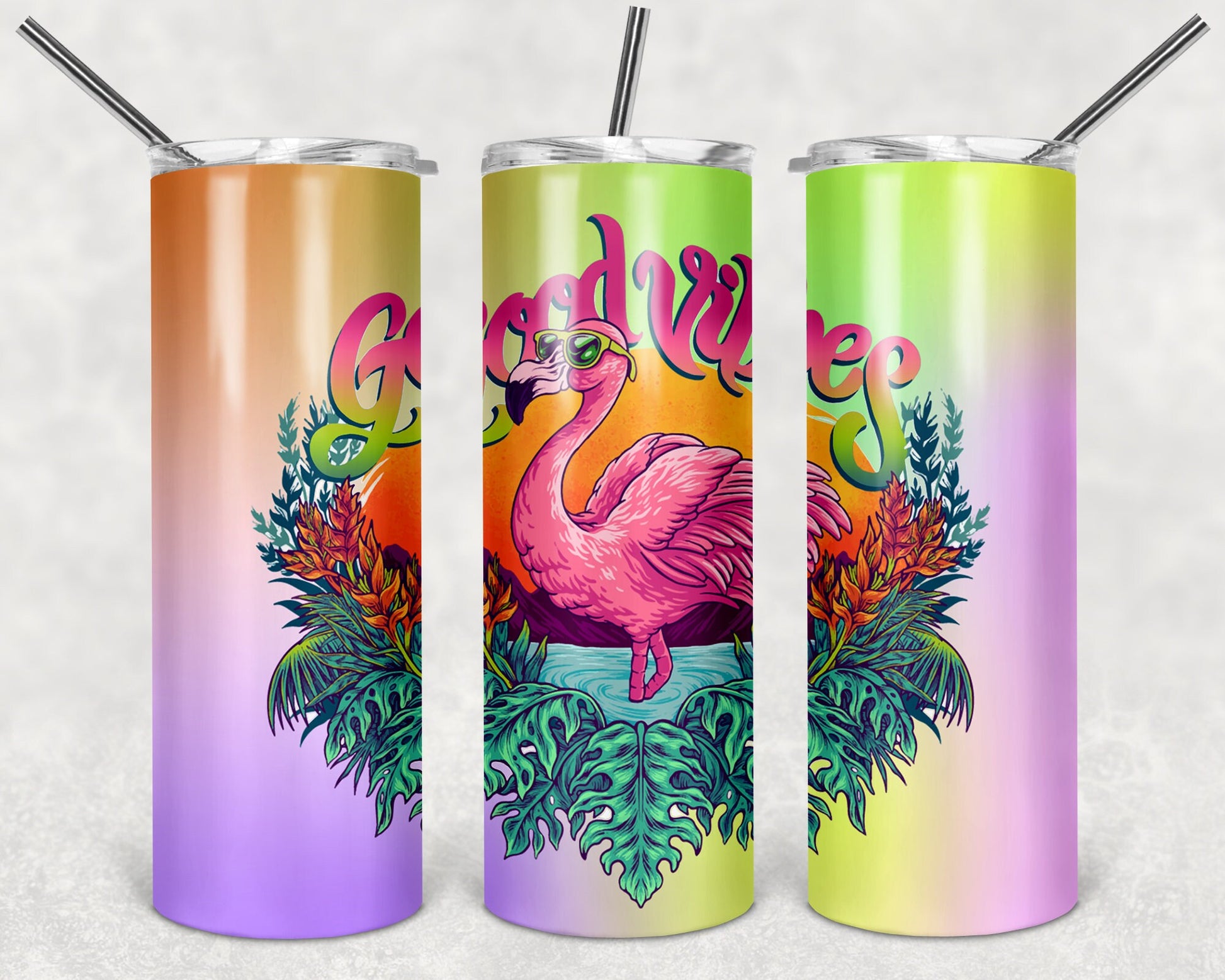 Good Vibes Flamingo Art 20oz Stainless Steel Tumbler - Schoppix Gifts