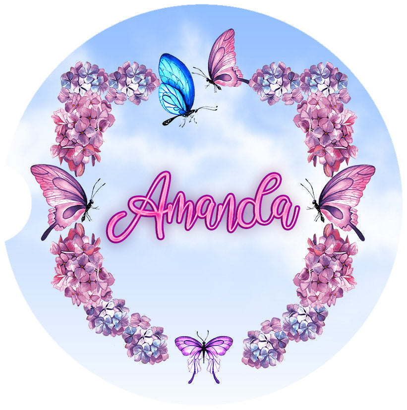 Personalized Butterfly Wreath Art Car Coasters - Matching Pair - Schoppix Gifts