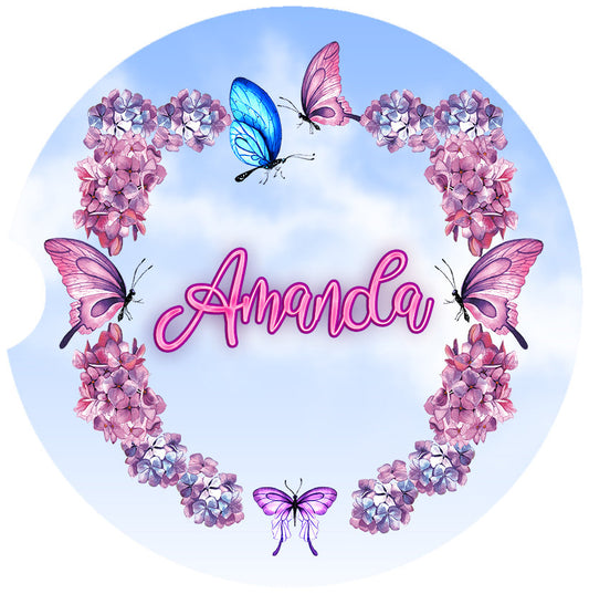 Personalized Butterfly Wreath Art Car Coasters - Matching Pair - Schoppix Gifts