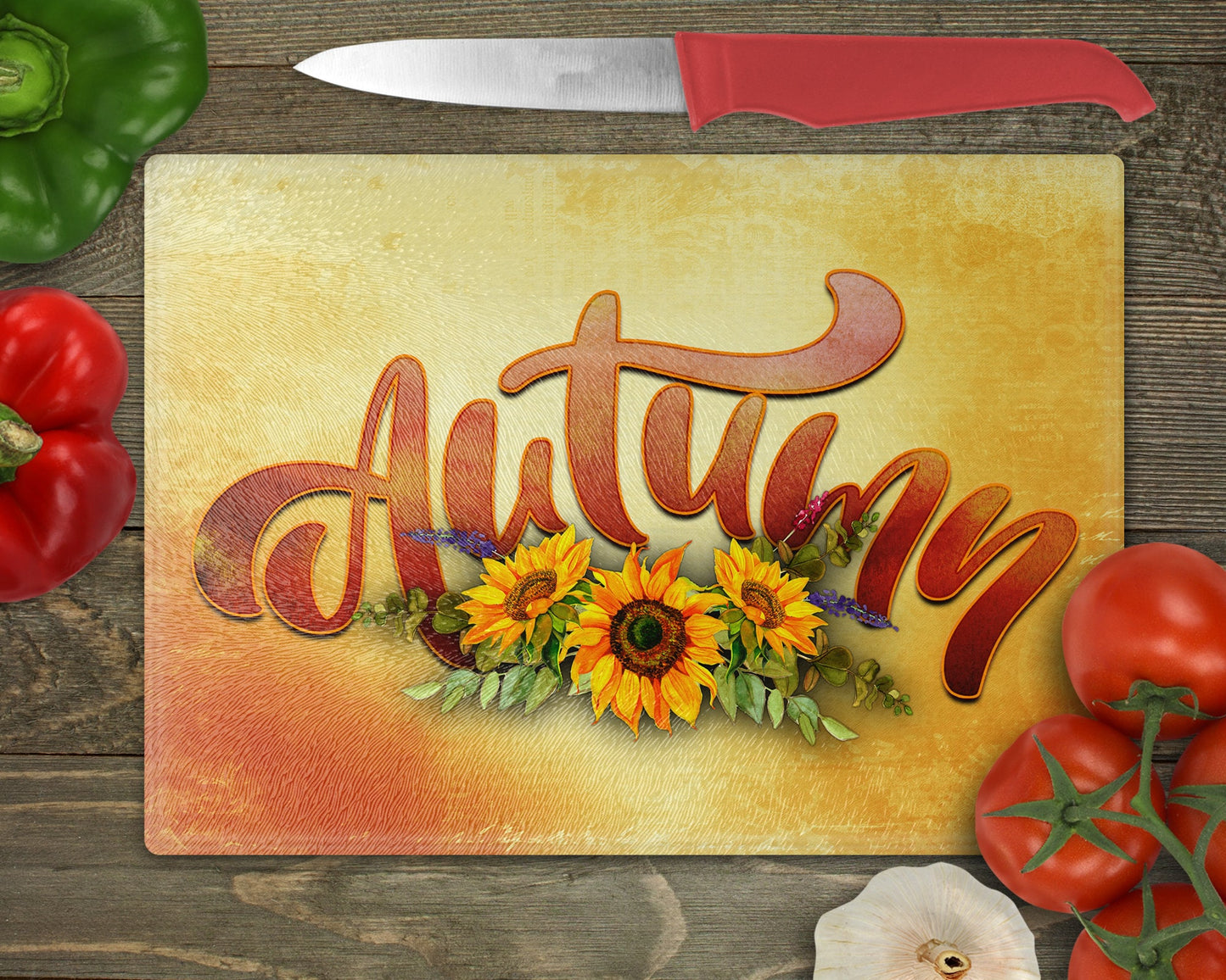 Autumn Sunflowers Art Decorative Glass Cutting Board|Kitchen Decor|Home Decor| - Schoppix Gifts