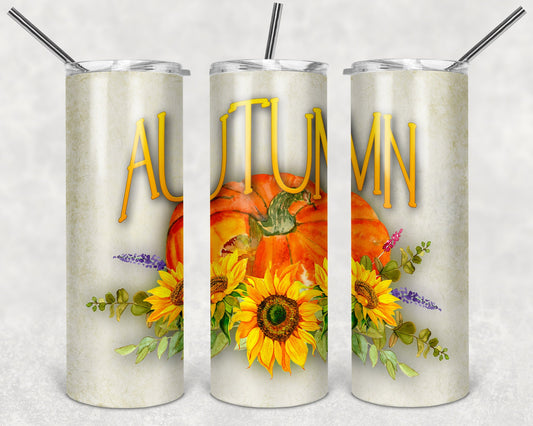 Autumn Pumpkin and Sunflowers Art 20oz Skinny Tumbler - Stainless Steel